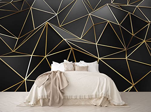Reyhui Black and Gold Wallpaper 3D Abstract Geometric Wall Mural