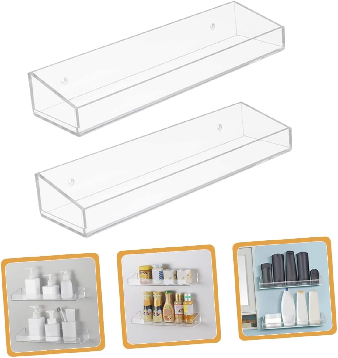 1set Acrylic Floating Shelf for Bathroom Kitchen Wall Wall-mounted Storage Rack for Toiletries Seasoning Bottles Shelf Organizer