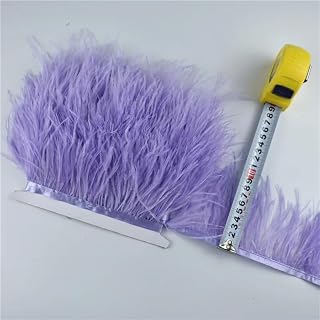 GreatRise Cinta de plumas de avestruz naturales, 1 m, para manualidades, plumas, flecos con cinta de raso para manualidades, sombreros, ropa, disfraces, decoración, color lila, 10-13 cm