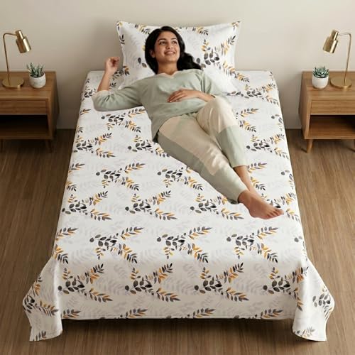 Image of Mafatlal 186 TC Metro Cotton Single Bedsheet | 90 x 60 Inch|Soft, Breathable & Lightweight | with Matching Pillow Cover| Cool Grey