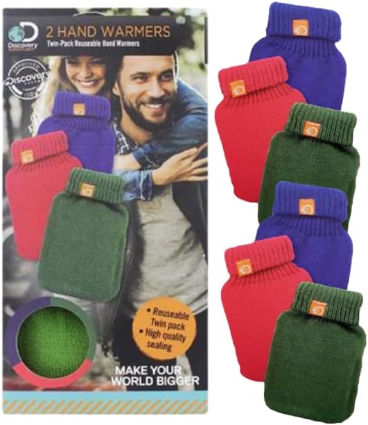 Hand Warmers X6 Generise Reusable Hand Warmer TWIN PACK X3 with Knitted Cover - Long Lasting Constant Heat Perfect for Cold Weather (Colours Received Vary Blue, Red or Green)