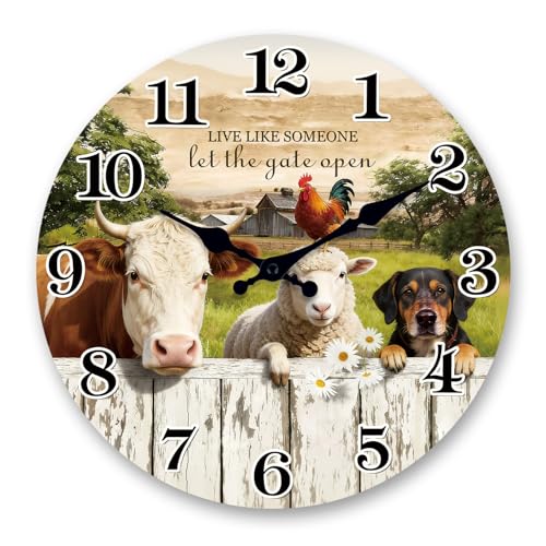 RONGKEJIAJU 14 Inch Funny Farmhouse Wall Clocks Battery Operated