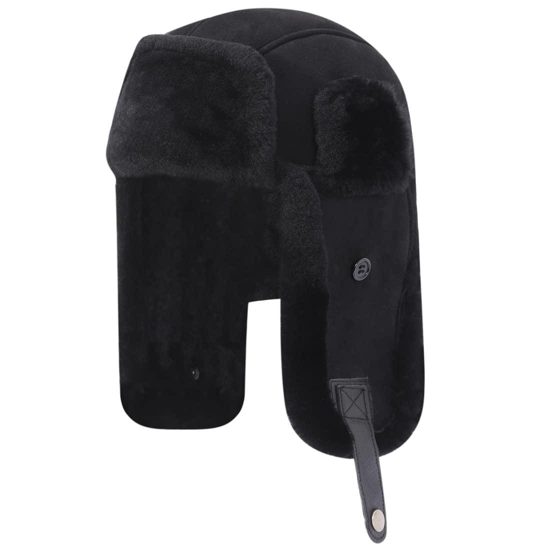 Harssidanzar Cappello da Aviatore in Pelle per Uomo e Donna Cappello Invernale in Pelle di Agnello Shearling Cappello da Trapper con copriorecchie CU603EU