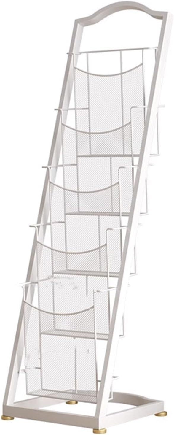 CGCSYZ 4/5 Tier Magazine Racks, Iron Promotional Material Racks, Leaflet Display Racks, Book And Newspaper Racks, Brochure Storage Brochure Display Stand for Exhibitions(Gold,5 Tier) (White 5 Tier)