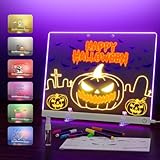 Acrylic Dry Erase Board with Light, 13.7'X10' 6-Color Neon Glow Memo LED Light-Up Message Note Board with Stand as Night Light for Room/Store/Office/Festival/Gift, Touch Control, 7 Markers