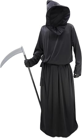 GOLDSTITCH Black Hooded Grim Reaper Costume Robe Halloween Cosplay Phantom Costumes Cloak Cape