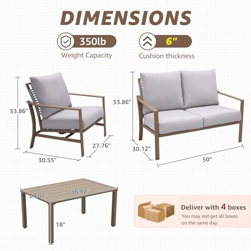 Natural Expressions 4 Pieces Patio Furniture Sets,Modern Metal Outdoor Conversation Sets With High Back All Weather Hand-Woven Rope Rocking Chairs thumb #5