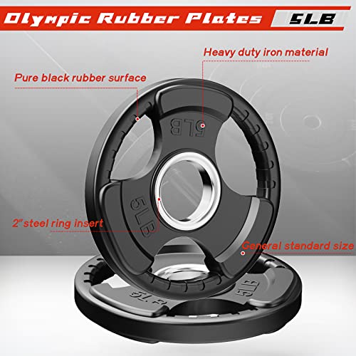 Ritfit Weight Plates For Barbell, 2-Inch Olympic Rubber Grip Plates For Weightlifting And Strength Training In Home & Gym, Single, Pair And Sets(5 Lb, Pair) #TOP3