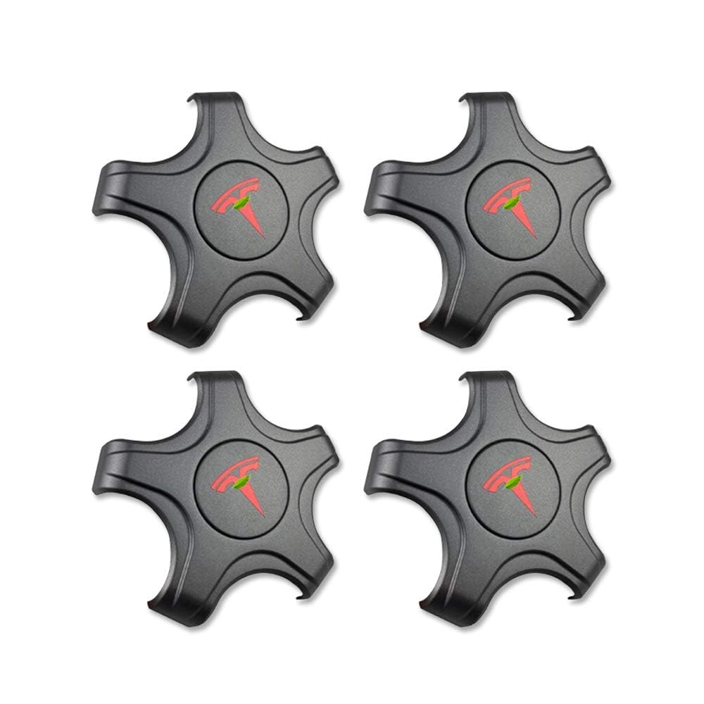 Telsa Aero Wheels Cap Kits for Original Standard Rims Center Caps Hubcaps Cover - Tesla Model 3 (Titanium Deep Gray with Red T Logo)
