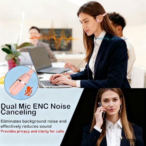Image of Bone Conduction Headphones with Mic-Callink, Trucker Bluetooth 5.4 Headset with Noise-Canceling Boom Microphone /Mute Function /Dual Connect, Open Ear Headphones for Work Driving Meeting（Pink）
