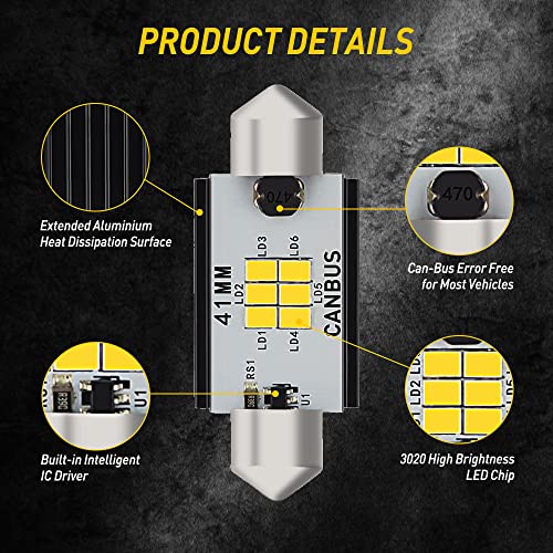 Image of AUXITO 578 LED Bulbs Canbus Error Free 211-2 212-2 41MM 42MM Festoon LED Bulbs for Dome Light Interior Car License Plate Map Door Courtesy Marker Lights, Xenon White