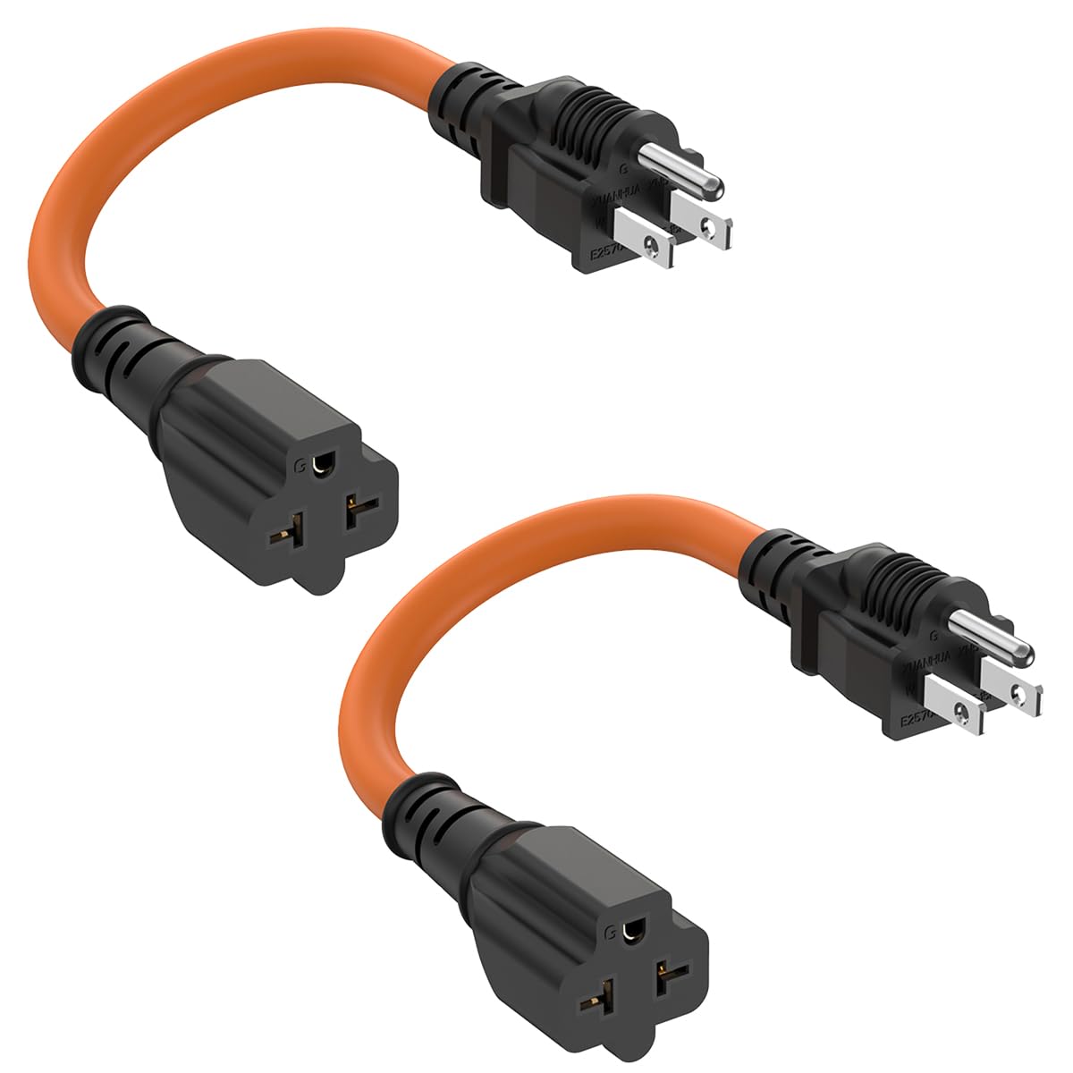 [2PACK] 1Ft 12AWG 15 Amp to 20 Amp Plug Adapter Cable,Nema 5-15P to 5-15R/20R,5-15P to 6-15R/20R T-Blade 20A to 15A Plug Adapter Cord,125 Volt 15Amp Household Male to 250V 20Amp Female