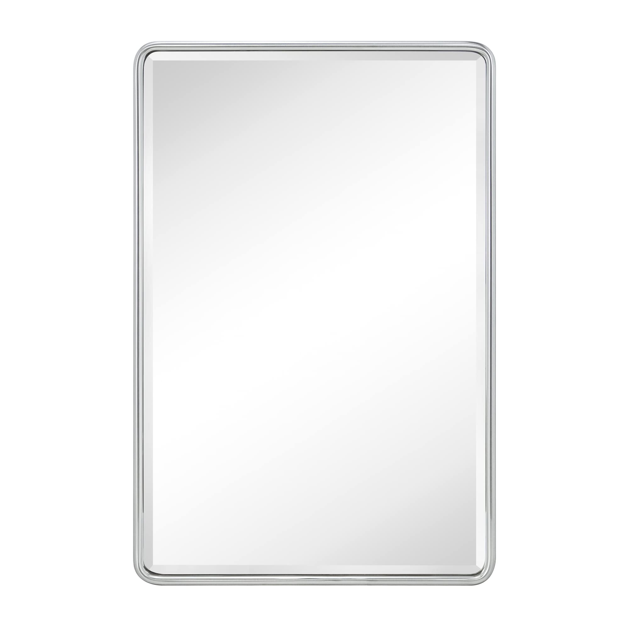 TEHOME Farmhouse Brushed Nickel Metal Framed Recessed Bathroom Medicine Cabinet with Mirror Rounded Rectangle Tilting Beveled Vanity Mirros for Wall 16x24''