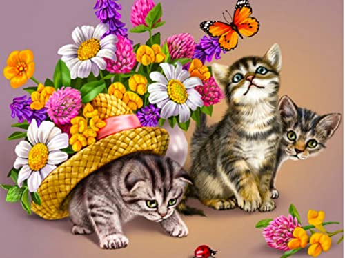 Peinture au diamant 5D chaton fleur broderie complète 30x40 cm