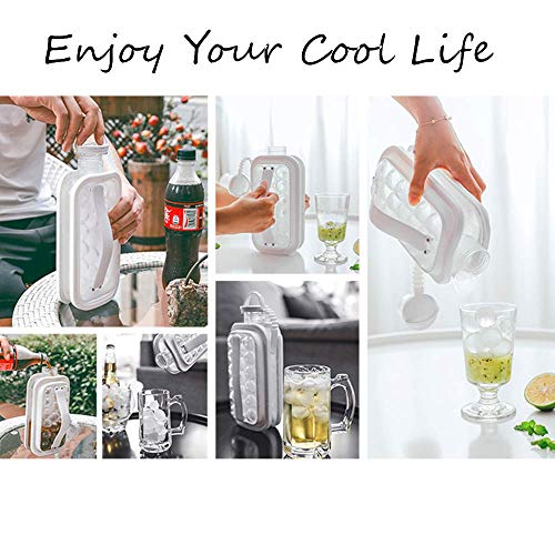 Ice Cube Molds,Ice Cube Trays, 2 in 1 Portable Ice Ball Maker Kettle,Easy to Make 17 Grids Flat Body Ice Ball for Home,Party,Beer,Whiskey,Juice,Champagne (White)