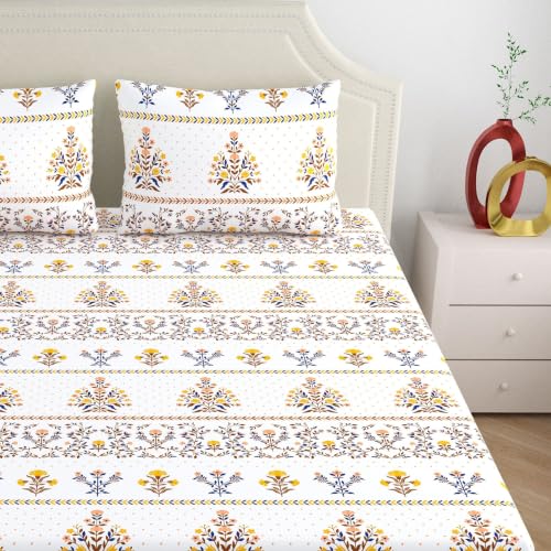 Image of Home Ecstasy 100% Cotton King Fitted Bedsheet with 2 Pillow Covers - (Size 72 x 78 inches, 140 TC, Colour - Brown)