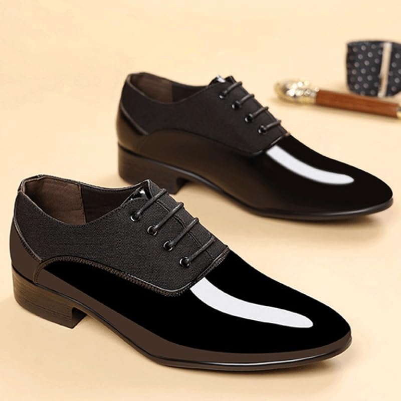 Men's Comfortable Tuxedo Shoes Formal Derby Shoes Mens Patent Leather Business Oxford Dress Shoes Heightening Effect Casual Shoes(Black,6.5)2