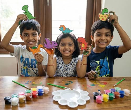 Image of ImagiVibe Paint Your Own Dino Fridge Magnets Kit for Kids | 6 MDF Dinosaur Cutouts DIY Painting Activity with Colours & Brush | Creative Screen-Free Art & Craft Kit | Made in India (Dinosaurs)