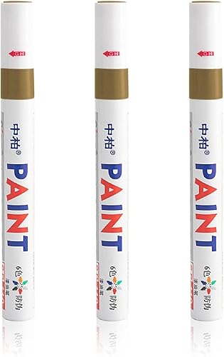 Paquete de 3 rotuladores de pintura para neumáticos, tinta impermeable permanente para neumáticos de coche, vehículo, motocicleta (dorado)