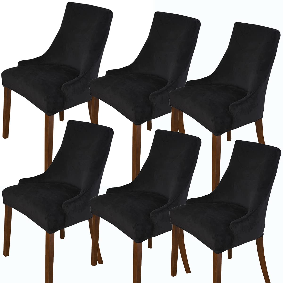 XGANGM Velvet Accent Chair Cover Slipcover With Arms Stretch Curved Wingback Side Dining Room Chair Slipcover set of 4/2/6 Chair Protector for Kitchen Living Home Decor,black,6PCS