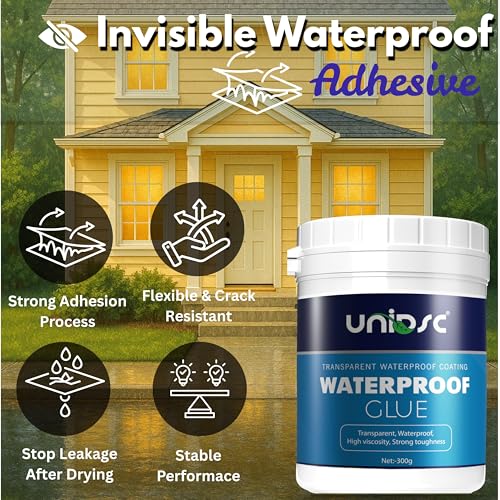 Image of UNIDSC Transparent Waterproof Glue with Brush, 300 gm Pack of 2 Transparent Glue for Roof Leakage, Crack Seal, Water Leakage Solution, Waterproofing for Pipe, Wall, Tiles