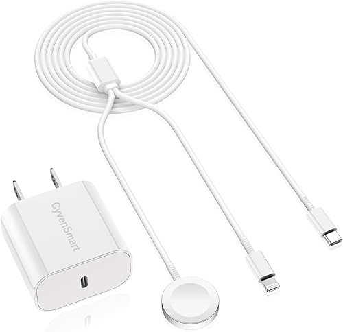 Cargador rápido USB C para Apple Watch, 2 en 1, certificado Apple MFi cable de carga magnético de 6 pies y cargador de pared rápido PD USBC