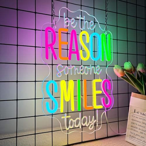 Image of Allball Be The Reason Someone Smiles Today Neon Sign, Motivational Neon Light USB Powered LED Dimmable Inspirational Sign, for Classroom Office Bedroom Living Room Wall Decor(15.7 * 9.8 In)