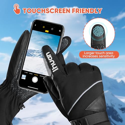 Image of ihuan Winter Waterproof Ski Gloves Men Women, Snow Warm Cycling Cold Weather, Driving Biking Running