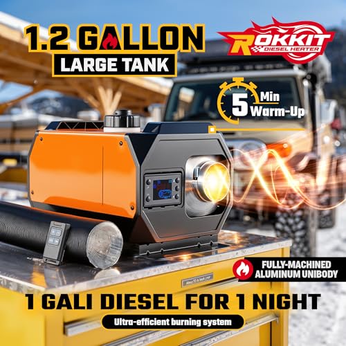 Image of Diesel Heater 8KW 12V /110V with 1.2 Gal Tank for Camping, Diesel Air Heater with Thermostat, Remote Control for Car, RV, Truck, Boat, Campervans, All in One Portable Diesel Heater