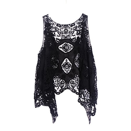 Image of JASTIE Women Open Stitch Cardigan Boho Sleeveless Hippie Summer Hollow Out Solid Crochet Vest