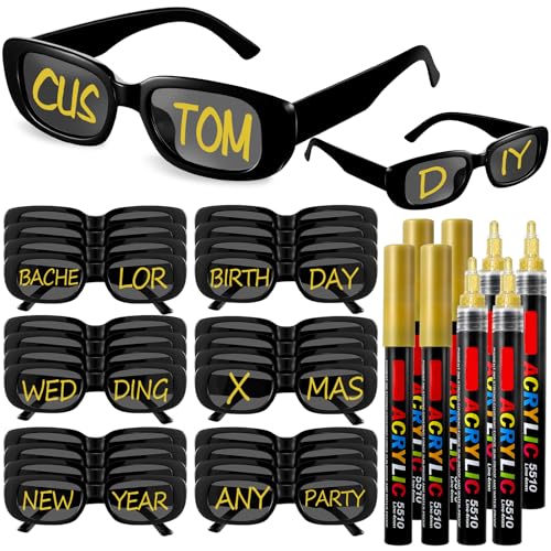 Image of Flutesan Personalized Rectangle Sunglasses with Marker Pens for Adult DIY Custom Birthday Wedding