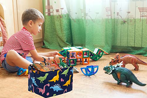 Image of Essme Dinosaur Basket,Dinosaur Storage Baskets for Boys, Dinosaur Baskets for Boys with Handle Dinosaur Baskets for Dinosaur Room Decor, Clothes,Books.(Navy Blue dinosaurs)