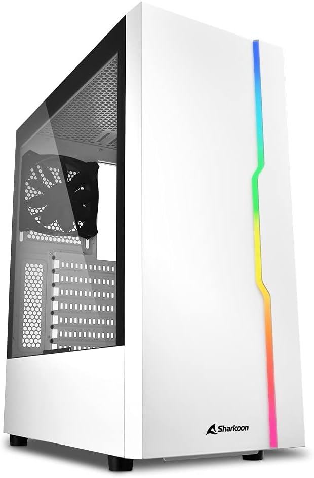 Sharkoon RGB Slider ATX PC Case, Tempered glass, compatible with Mini-ITX, Micro-ATX, ATX, 7 Expansion slots, 14 Modes addressable RGB - White