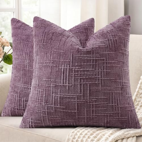 decorUhome Textured Chenille Throw Pillow Covers 26x26 Set of 2 Purple