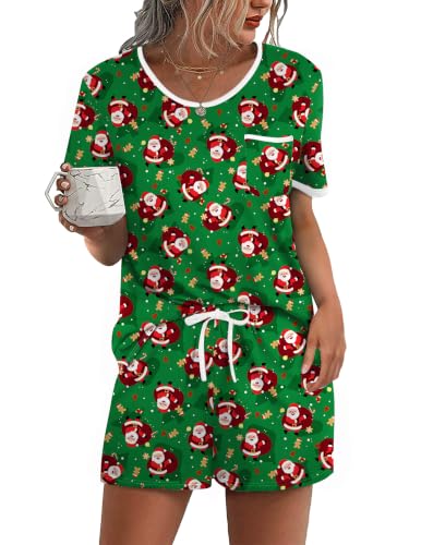 Image of Ekouaer Pajamas for Womens Set 2 Piece Soft Sleepwear, Chest Pocket | Comfy Pjs, Casual Lounge Set, Short Sleeve Tops and Drawstring Shorts, Loungewear for Spring Summer Fall Winter