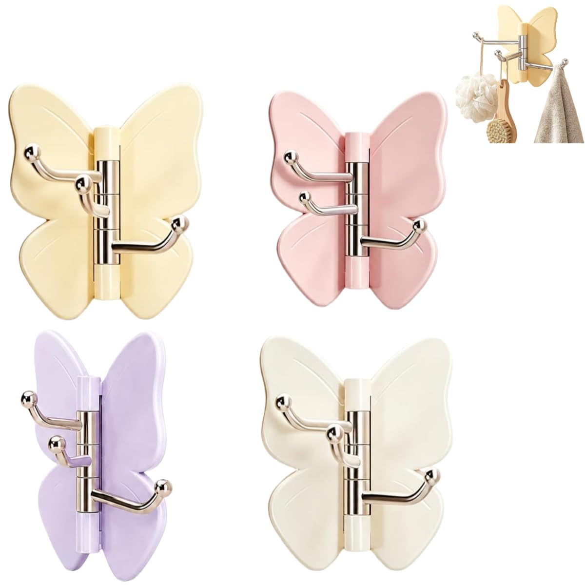 Suyoikhgmn A Rotating Butterfly Dhesive Wall Hook, Bathroom Butterfly Three-Prong Rotating Hook, 270° Rotation, Djustable Wings, Suitable For Hanging Keys, Bags, Hats, Nd Towels In The Home Nd Kitchen
