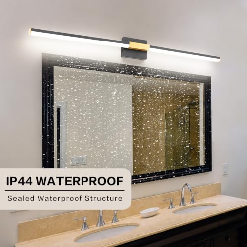 Image of SOLFART Bathroom Lighting Fixtures Over Mirror 48 Inch: Black and Gold Dimmable Vanity Light, Built-in Dimmer, Thickened Aluminum Body, 360 Degree Rotation, ETL IP44