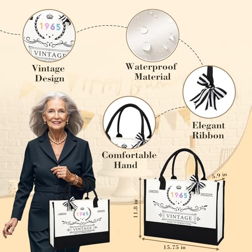 Zyphoria 60Th 1965 Birthday Gifts For Women, 60 Year Old Birthday Fabulous Gifts For Women, Cool 60Th Birthday Canvas Tote Bag Gift For Woman, Turning 60Th Cup Birthday Basket For Her(1965 Vintage) - 2