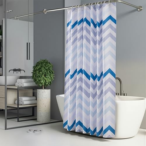 Image of Amazon Basics Bathroom Shower Curtain, Water Resistant Fabric with Weighted Hem, Grommets & Hooks, Machine Washable, 72 inchx72 inch, Blue Ombre Chevron