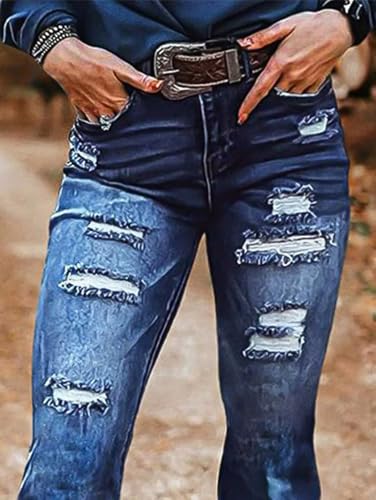 Flamingals Women's High Waist Boot Cut Jeans Stretchy Cut Out Tummy Control Denim Pants Without Belt4