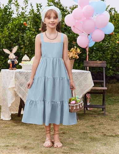 Arshiner Toddler Girl's Summer Cami Dress Boho Sundress Casual Sleeveless Pocket Dresses Light Blue4