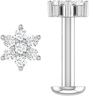 0.04 to 0.15 Carat 7-Stone Natural Diamond Nose Pin Screw Back Cluster Nose Stud in 18K Gold Gift for Women