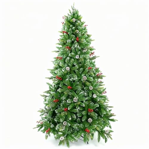 4ft/120cm Snowy Tips Artificial Christmas Tree with Berries, Frosted Cones, Stockholm Pine Luxury Natural Looking Flocked Tips, Hinged Bushy Branches, Metal Stand - Xmas Home Holiday Decorations
