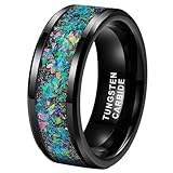 TUTISS 8mm Black Tungsten Wedding Bands for Men Women Galaxy Opal Inlay Fashion Engagement Rings Beveled Polished Shiny Comfort Fit Size 11