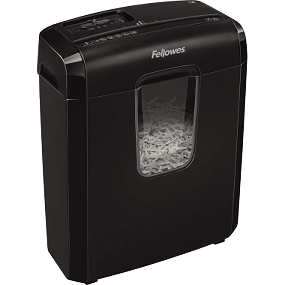 Fellowes Distruggi documenti a frammento 6C, 6 fogli, per casa e piccolo ufficio, uso personale, cestino da 14 litri, distruggidocumenti con blocco di sicurezza, nero