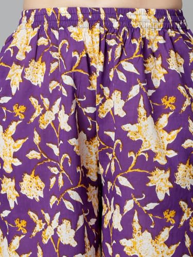 Image of Stylum Women's Floral Printed Cotton Pleated Kurta Palazzo Dupatta Set
