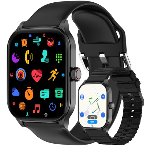 Smart Watch, GPS & Free Maps, 1.96" HD Screen, AI, Bluetooth Call & Text, Health, Fitness & 24/7 Sleep Tracker, 100+ Workout Modes, 5 ATM Water-Resistance, for Men & Women, Android & iOS, 2 Bands