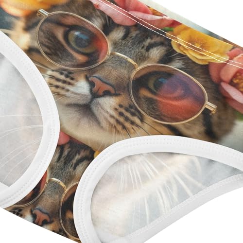 Cat Wearing Glasses Floral Girls Underwear Toddler 2t Cotton Little Girl Panties Aesthetic Briefs Girls Undies4