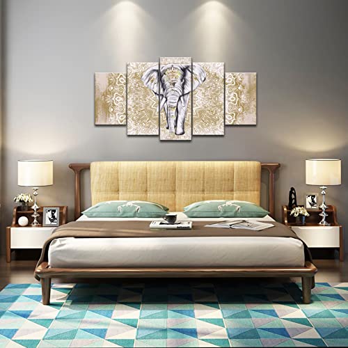 Ouelegent Boho Elephant Wall Art Paisley Mandala Elephant Prints On Canvas Tribal Indian Elephant Painting Grey And Gold Wall Decor #TOP2