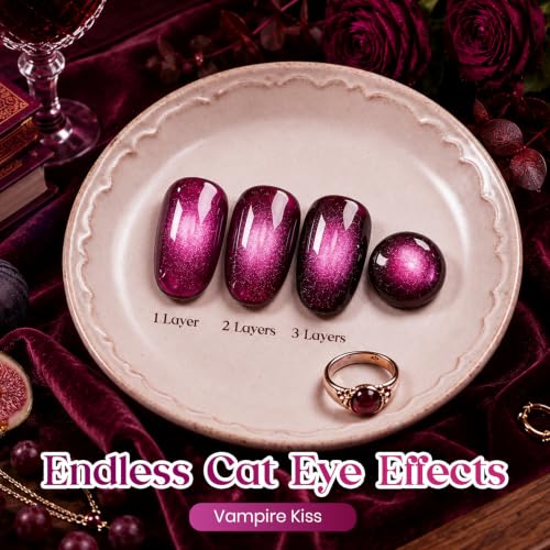 Image of Beetles Purple Cat Eye Gel Polish, 15ML Vampire Kiss Magnetic Purple Gel | Glass Fall Cat Eye Glitter Gel Shimmer Sheer Translucent Effect With Magnet Soak Off UV Nail Art DIY Home Gift for Women